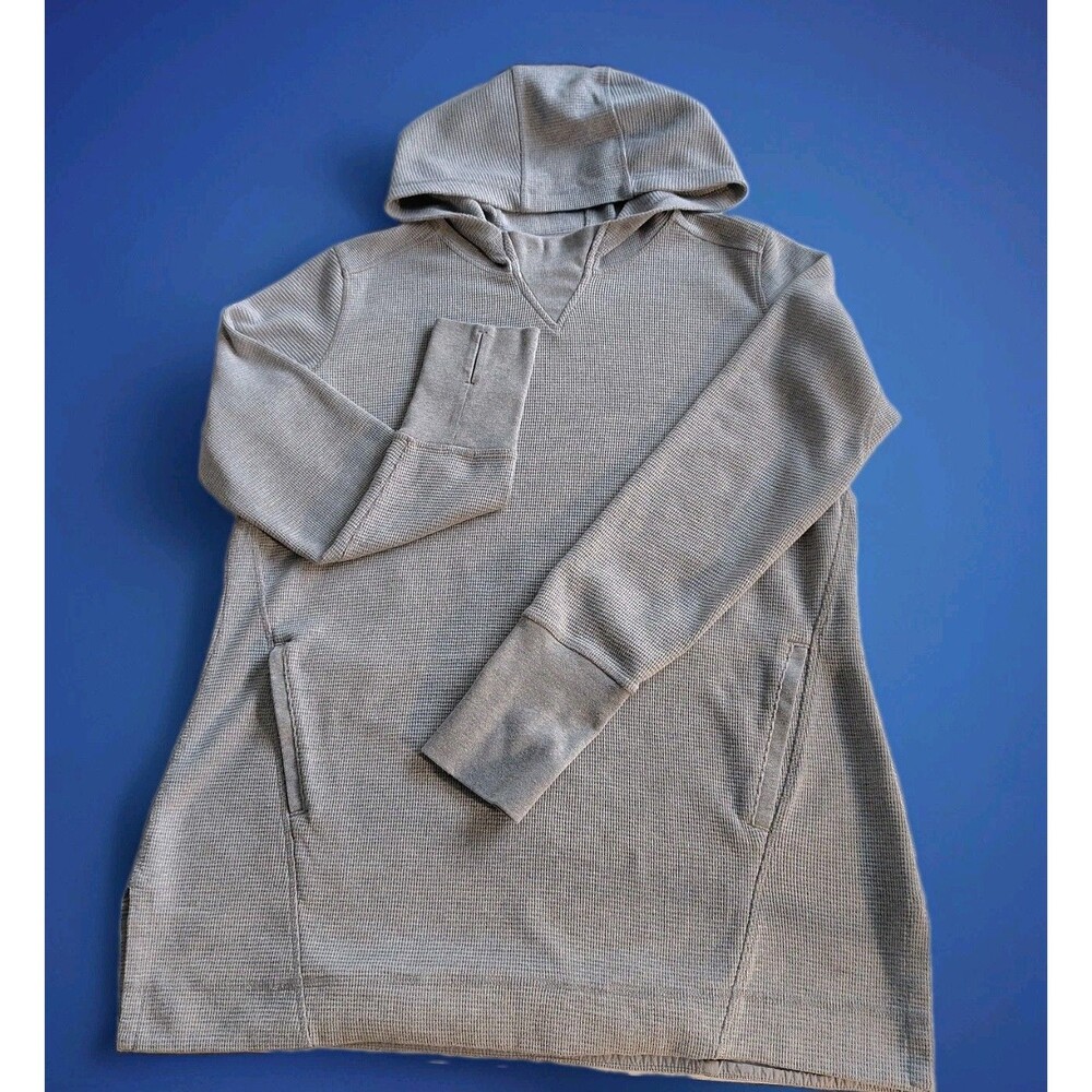 Duluth Trading Women's L Waffle Knit Thermal Hoodie Pullover Kangaroo Pocket
